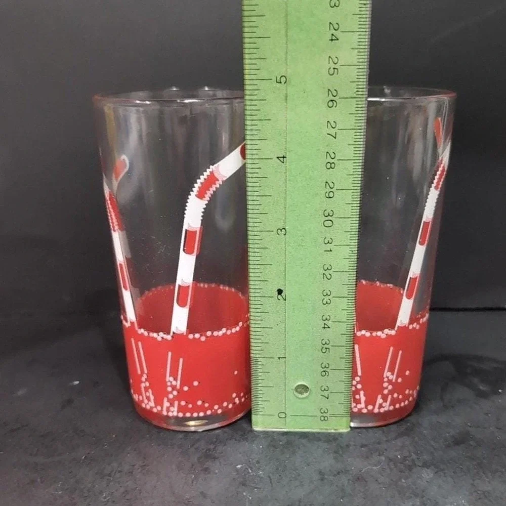 Retro Diner‎ Drinking Glasses, Set of 2, Red Straws Design, Vintage Tumblers